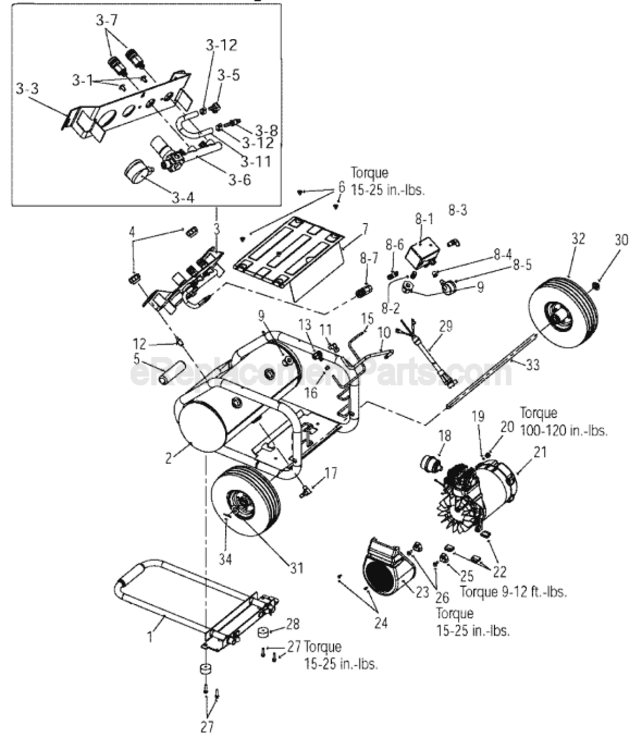 Page A Diagram and Parts List for C3151 Type 1 Porter Cable Compressor